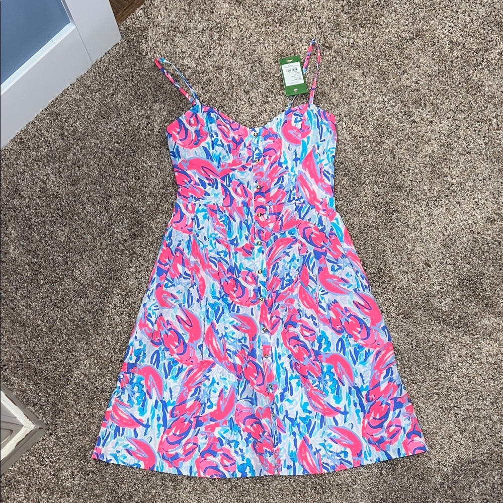 Lilly Pulitzer Easton Dress in Cosmic Coral Cracked Up